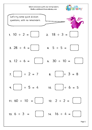 Division Maths Worksheets for Year 3 (age 7-8) - URBrainy.com