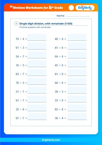 dividing by 4 worksheet
