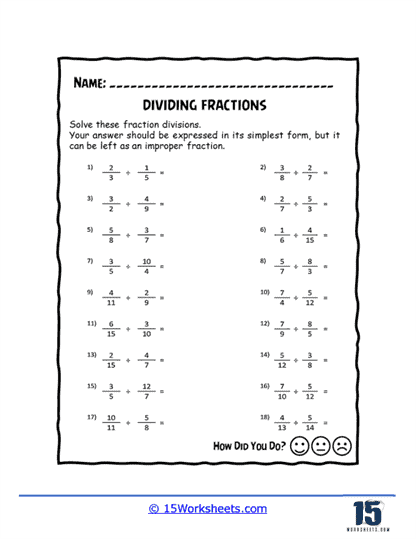dividing by fractions worksheet