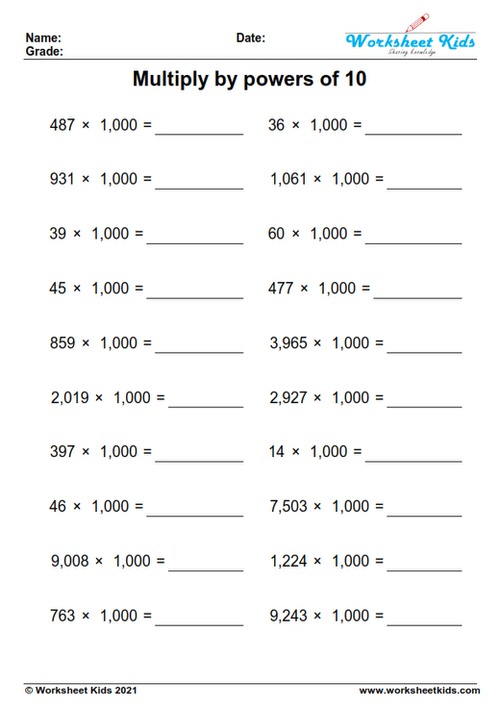 Multiplying and dividing by powers of 10 worksheets for 5th grade ...