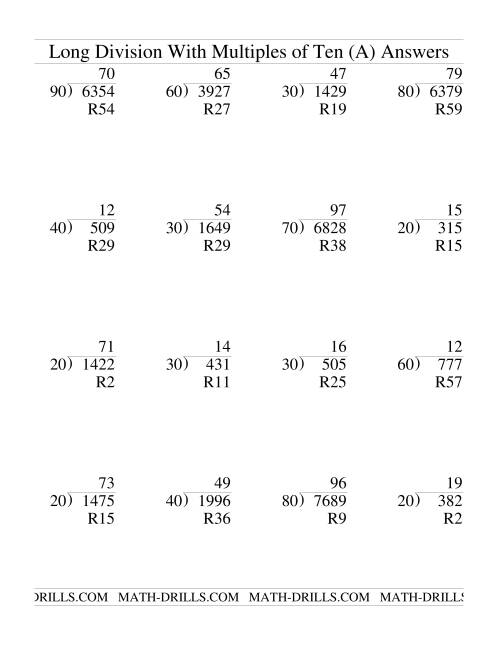 dividing by multiples of 10 worksheet