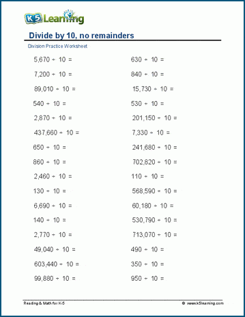 dividing by multiples of 10 worksheet