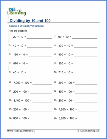 Dividing by 10 or 100 worksheets| Worsheets library