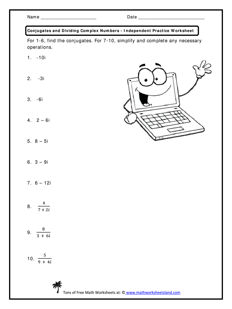 dividing complex numbers worksheet with answers