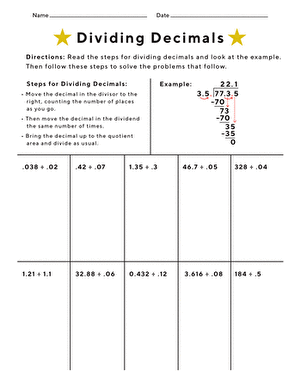 dividing decimals 5th grade math worksheet