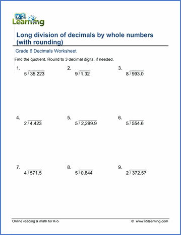 dividing decimals 6th grade math