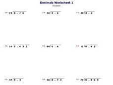dividing decimals by a whole number worksheet