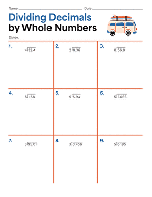 dividing decimals by a whole number worksheet