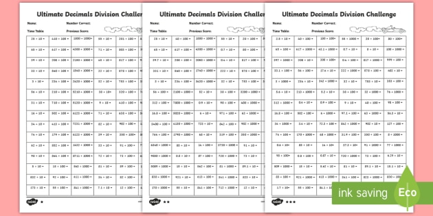 dividing decimals by decimals worksheet