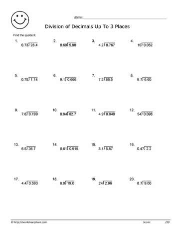 dividing decimals worksheet 5th grade