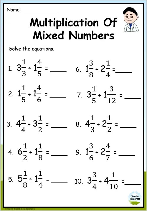 dividing fractions and mixed numbers worksheet 6th grade