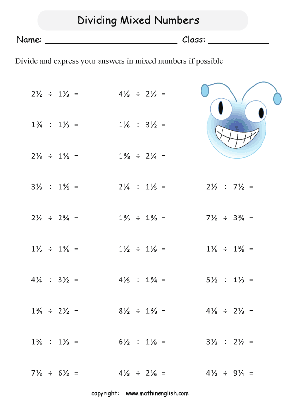 dividing fractions and mixed numbers worksheet 6th grade