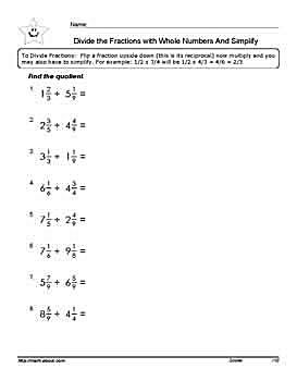 dividing fractions and mixed numbers worksheet 6th grade