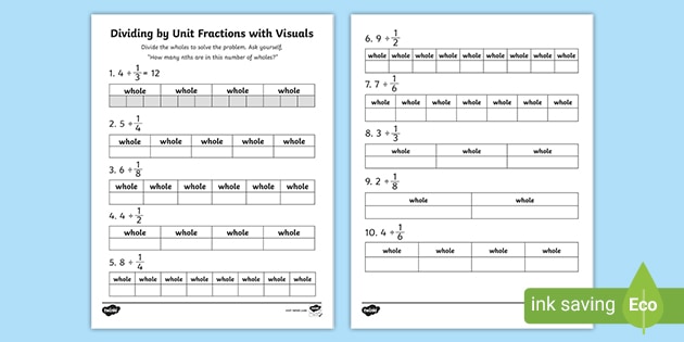 dividing fractions by a whole number worksheet