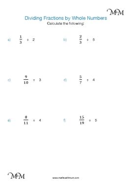 dividing fractions by a whole number worksheet