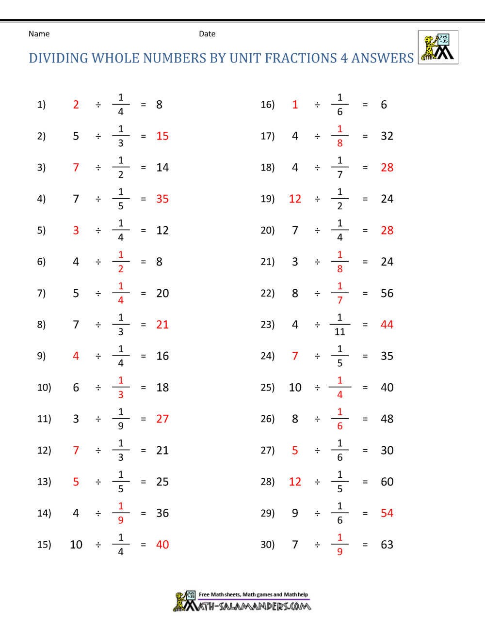 Dividing Fractions by Whole Numbers - Worksheets Library