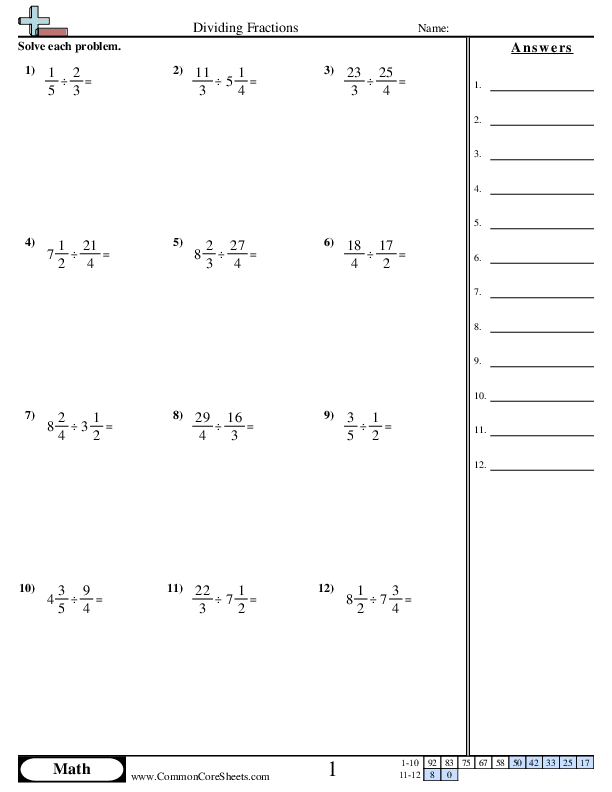 dividing fractions by fractions worksheet