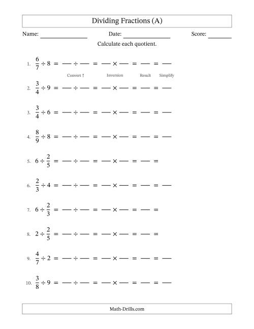 dividing fractions by whole numbers worksheet