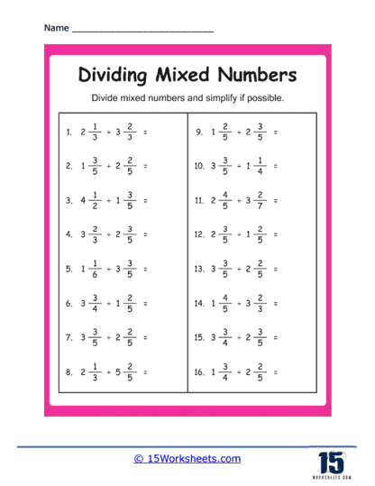 dividing fractions by whole numbers worksheet