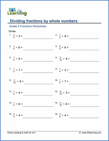dividing fractions with whole numbers worksheet