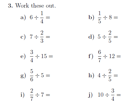 dividing fractions with whole numbers worksheet