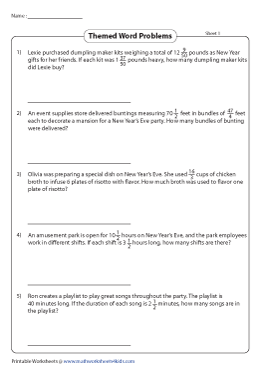 Dividing Fractions Word Problems Worksheets