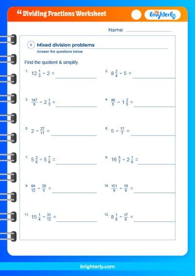 dividing fractions word problems worksheet 6th grade