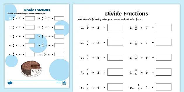 dividing fractions worksheet answer key