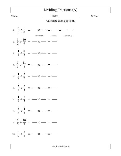 Dividing Proper and Improper Fractions with No Simplification ...
