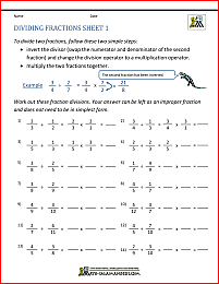 dividing fractions worksheet answer key