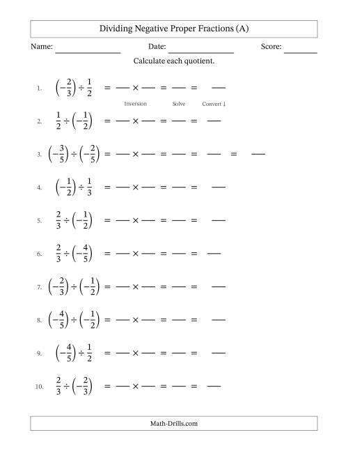 Dividing Negative Proper Fractions with Denominators Up to Sixths ...