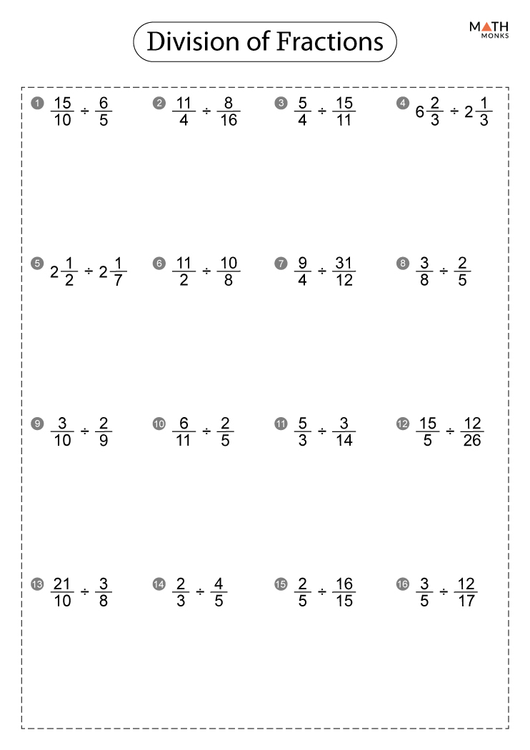 Dividing Fractions Worksheets with Answer Key