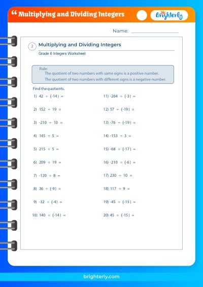 Multiplying And Dividing Integers Worksheets [PDFs] Brighterly