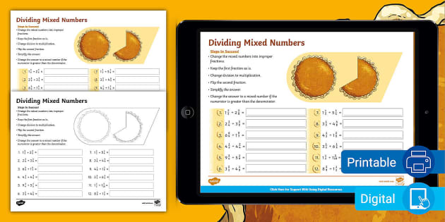 dividing mixed numbers and fractions worksheet