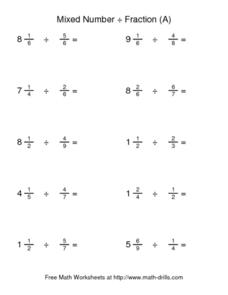 Mixed Number Divide Fraction (A) Worksheet for 5th Grade | Lesson ...