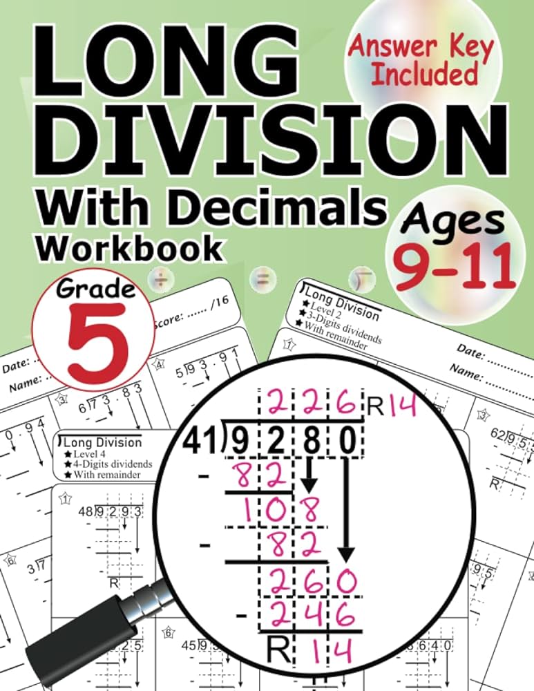 Long Division With Decimals and Remainders Grade 5 (100