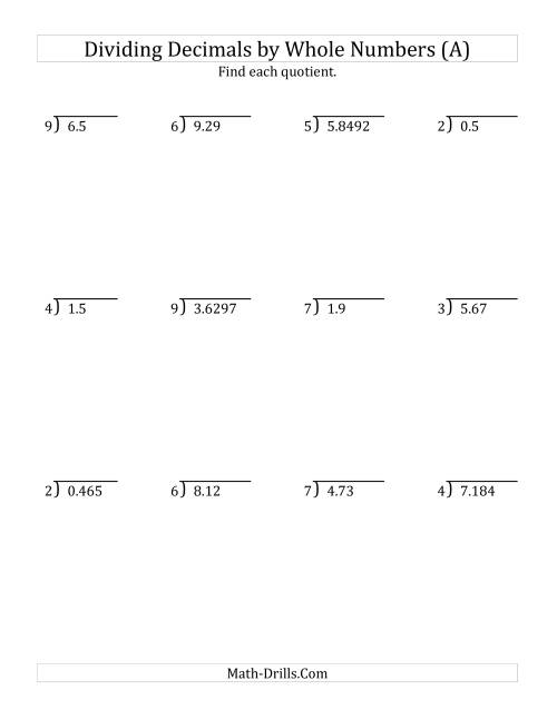 Dividing Various Decimal Places by a Whole Number (A)