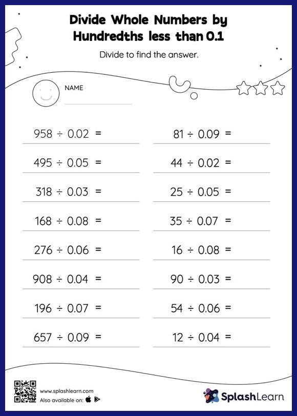 Divide Whole Numbers by Hundredths less than 0.1 without Remainder ...