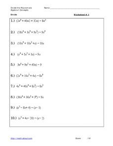 Dividing Polynomials Lesson Plans &  Worksheets :: 25 - 48