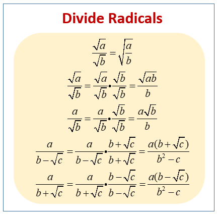 Divide Radicals Worksheets (printable, online, answers, examples)