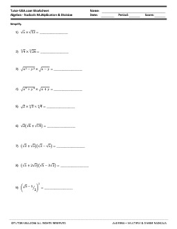 dividing radicals worksheet algebra 2