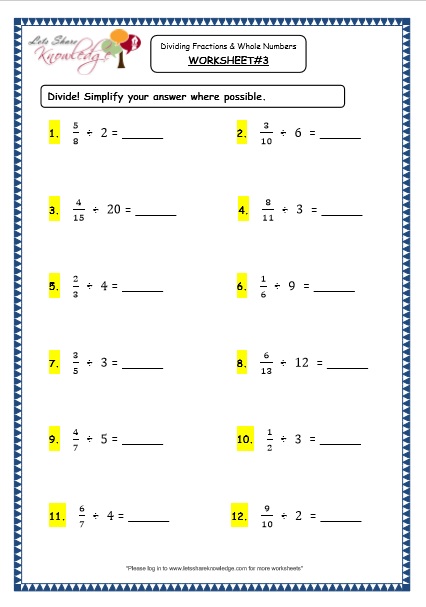 Grade 4 Maths Resources (2.7 Dividing Fractions and Whole Numbers ...