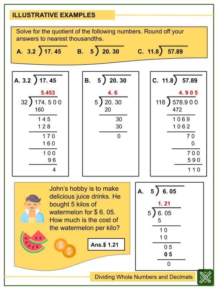 dividing whole numbers by decimals worksheet