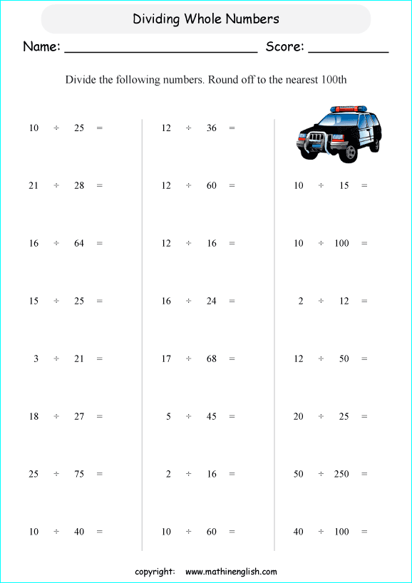 dividing whole numbers by decimals worksheet