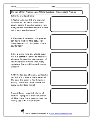 dividing whole numbers by fractions word problems worksheet