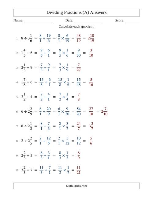 Dividing Mixed Fractions and Whole Numbers with Some ... - Worksheets ...