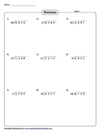 Dividing Large Numbers Worksheets