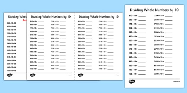 dividing whole numbers worksheet