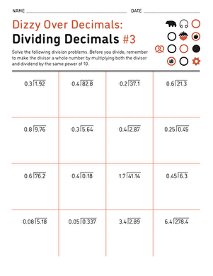 Dizzy Over Decimals: Dividing Decimals #3 | Interactive Worksheet ...