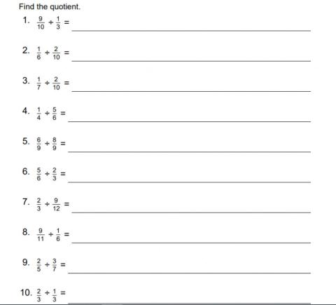 dividing with fractions worksheet